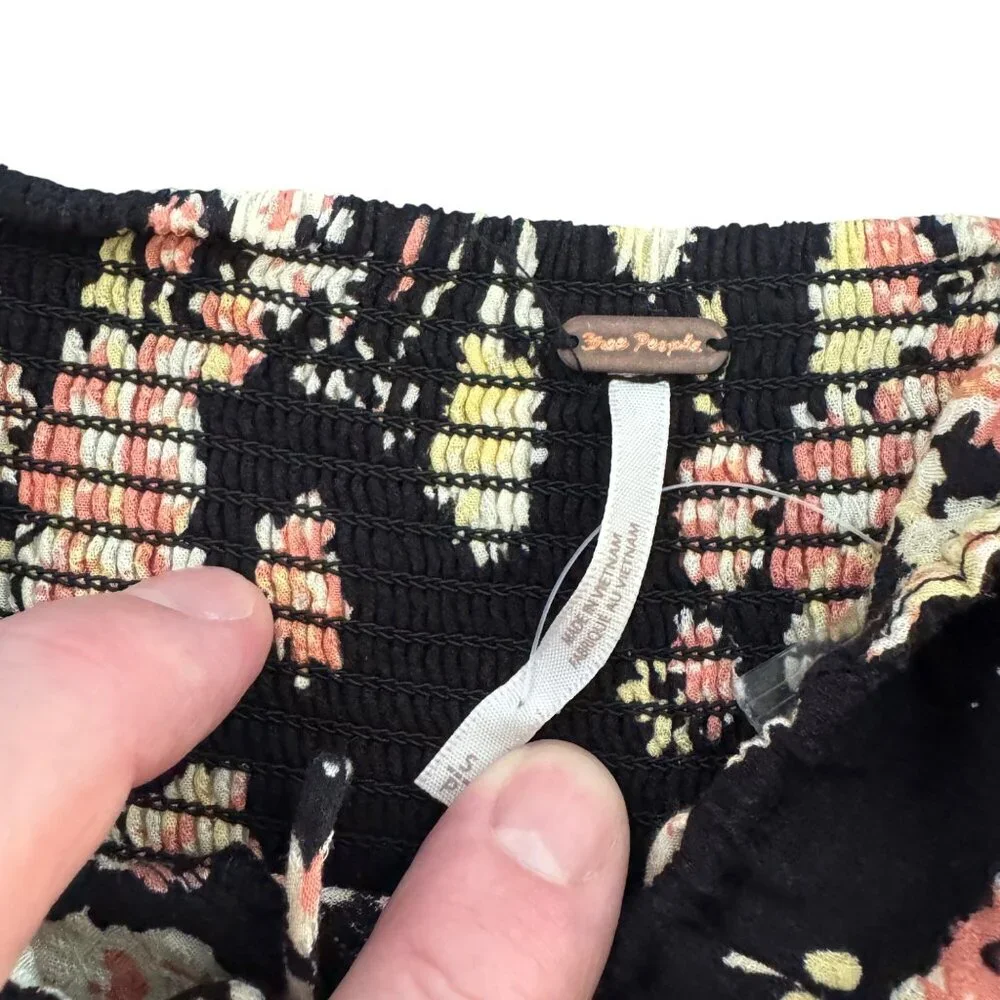 Free People Hilary Print Puff Sleeves Cropped Black Blouse Top, Size S NWOT - Picture 7 of 10